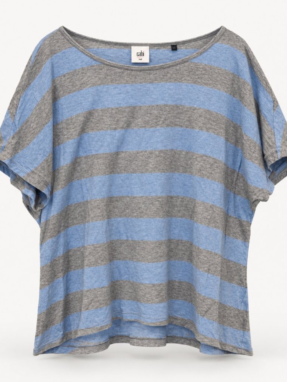Cabi Sky Stripe Tee Blue Grey Cotton Dolman Top M